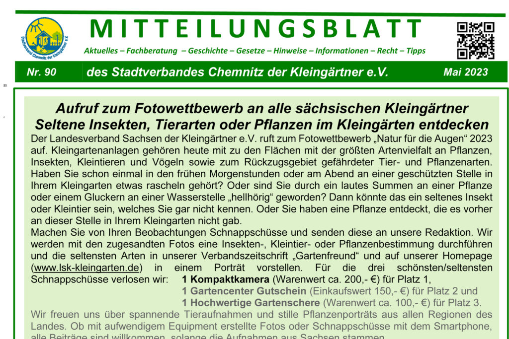 Mitteilungsblatt Nr. 90 Mai 23 – Stadtverband der Kleingärtner Chemnitz e. V.