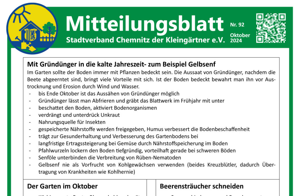 Mitteilungsblatt Nr. 92 Oktober 24 – Stadtverband der Kleingärtner Chemnitz e. V.