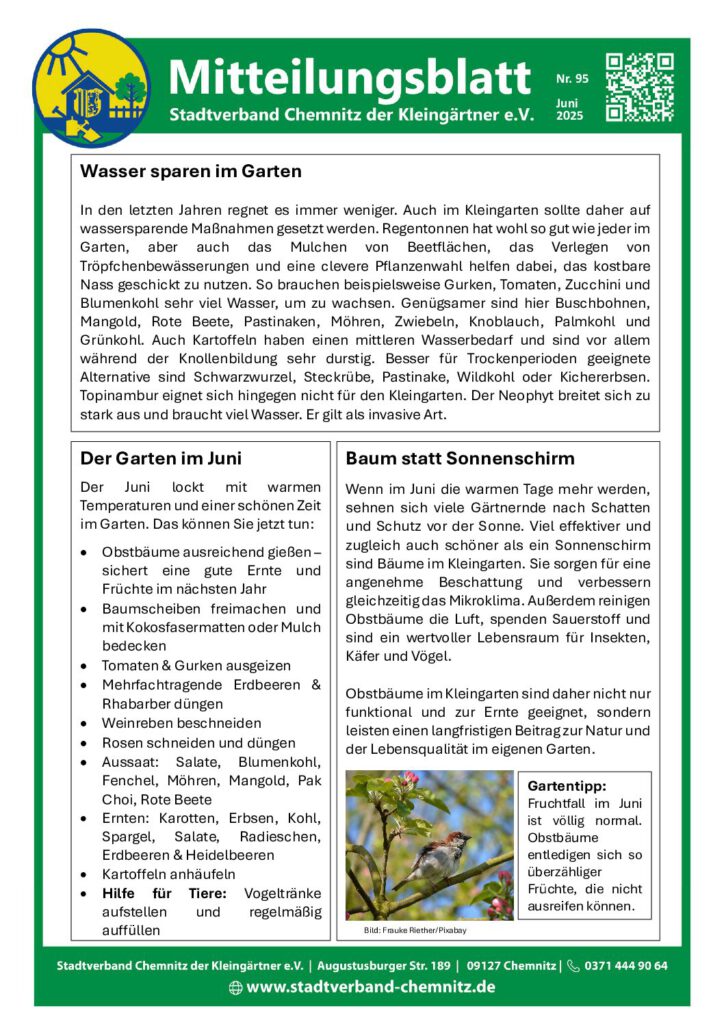 Mitteilungsblatt Nr. 95 Juni 2025 – Stadtverband der Kleingärtner Chemnitz e. V.