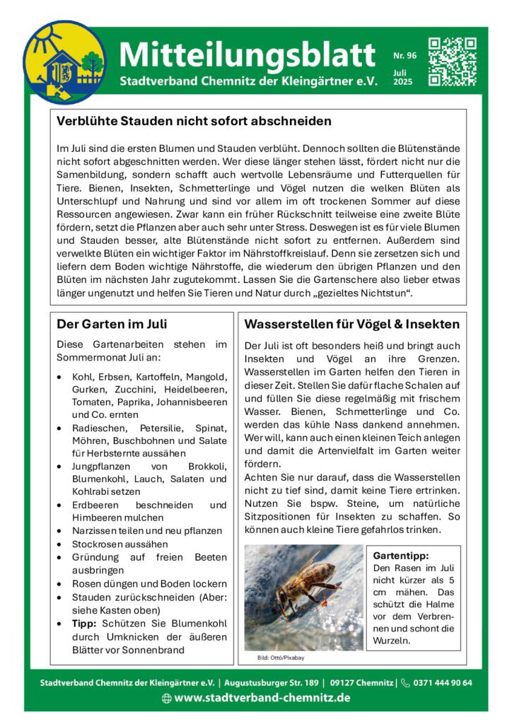 Mitteilungsblatt Nr. 96 Juli 2025 – Stadtverband der Kleingärtner Chemnitz e. V. – Copy