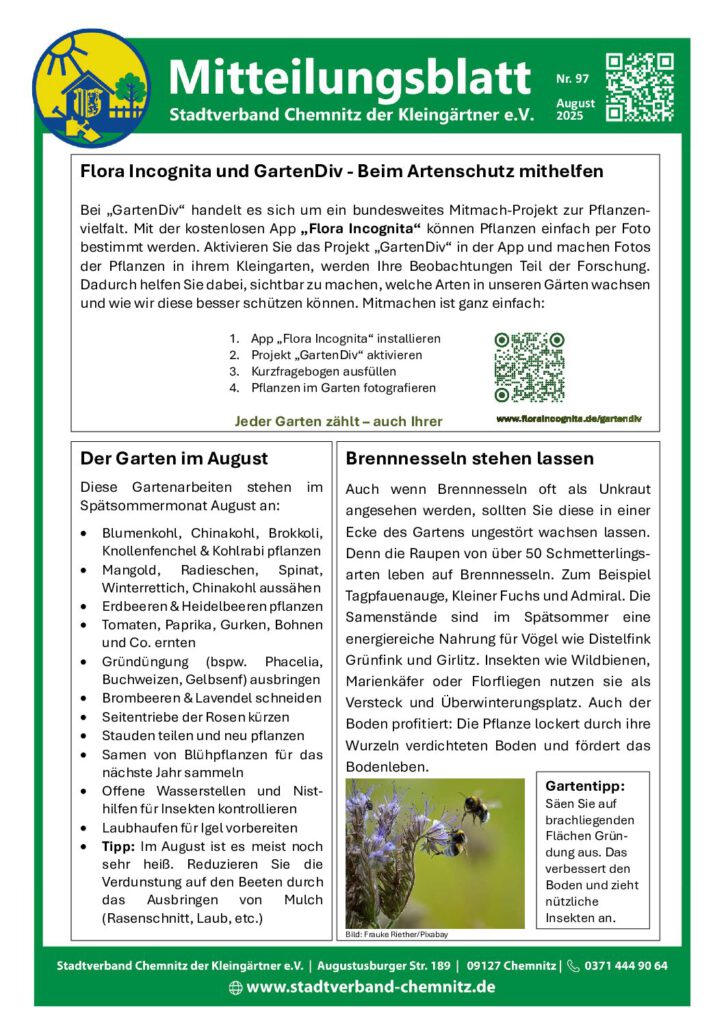 Mitteilungsblatt Nr. 97 August 2025 – Stadtverband der Kleingärtner Chemnitz e. V.