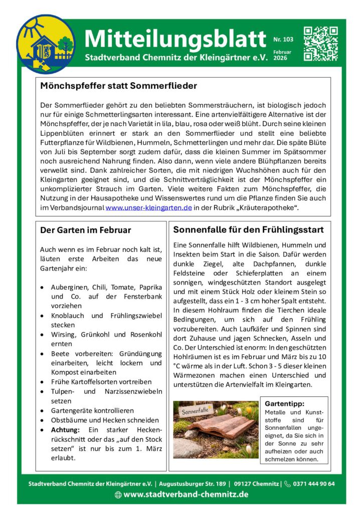 Mitteilungsblatt Nr. 103 Februar  2026 – Stadtverband der Kleingärtner Chemnitz e. V.