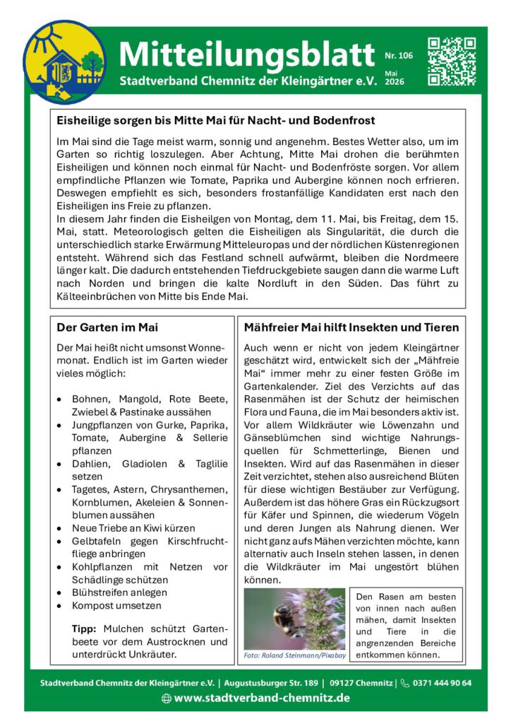 Mitteilungsblatt Nr. 106 Mai 2026 – Stadtverband der Kleingärtner Chemnitz e. V.