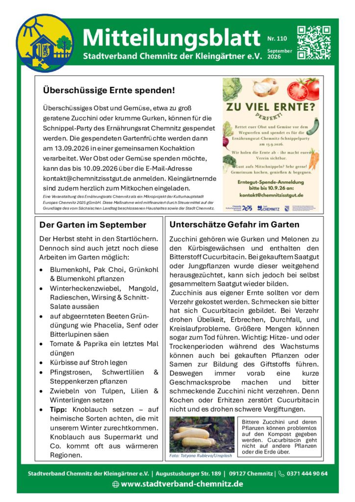 Mitteilungsblatt Nr. 110 September 2026 – Stadtverband der Kleingärtner Chemnitz e. V.